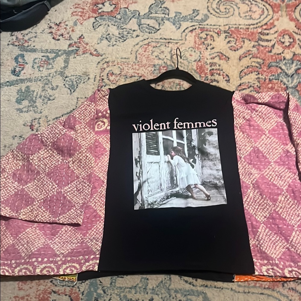 Black and Pink Women's up cycled kantha graphic violent femmes wildly oversized